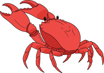 Cartoon red crab illustration, cute sea animal drawing, marine creature clipart, ocean wildlife graphic, crustacean character, vector isolated design