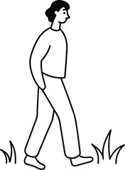 mindful walking barefoot on grass illustration on transparent background