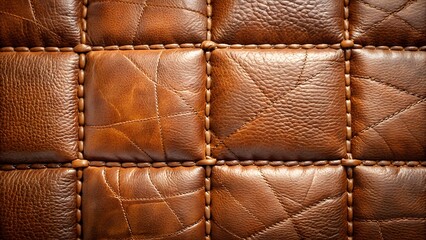Obraz premium Quilted brown leather texture with stitching detail