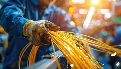 Electrical Wires Being Assembled with Gloves in a Factory Setting with Bright Lighting