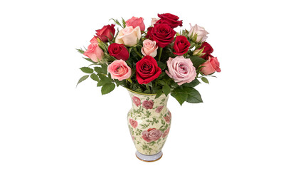 Obraz premium Beautiful rose bouquet in a decorative vase highlighting classic floral art isolated on transparent background