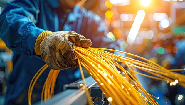 Electrical Wires Being Assembled with Gloves in a Factory Setting with Bright Lighting
