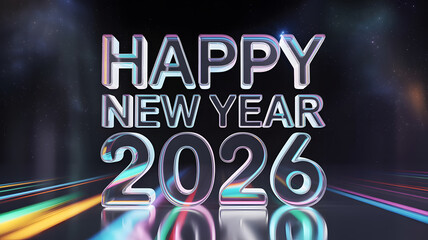 happy new year 2026 glass letter with chromatic aberration refraction dispersion 3d illustration