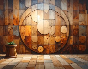 Wood panelled room with circular design