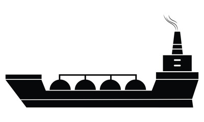 Oil tanker ship icon vector. Gas or diesel delivery ship silhouette. Marine cargo vessel black silhouette. Navy commercial transport vector illustration.