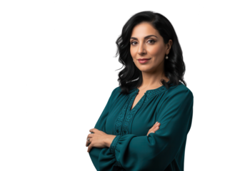 Confident Middle Eastern Woman with Arms Crossed on White