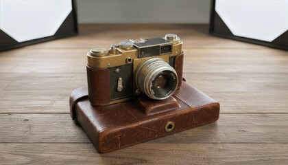 Classic Photography Gear Vintage Camera on Wood