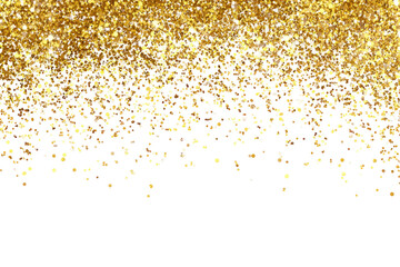 Gold glitter confetti shower on transparent background
