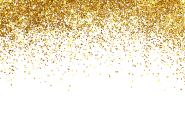 Gold glitter confetti shower on transparent background