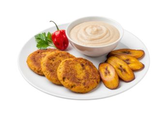 Traditional Afro-Caribbean Fritters with Sauce and Plantain