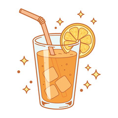 Orange juice in a glass with ice cubes and a straw a refreshing vector illustration isolated on white background for summer drink concepts