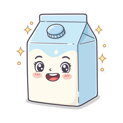 Cute milk carton character with a happy face vector illustration in kawaii style perfect for childrens products and food packaging design