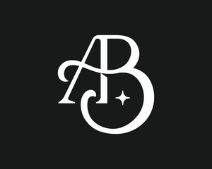 Elegant monogram design combining the letters A and B in bold white and black background, creating a modern and luxurious visual identity.
