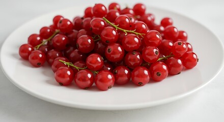 Vibrant red currant berries on a white plate close up food photography