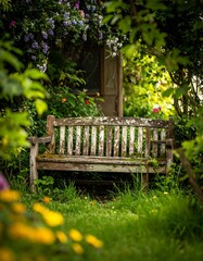 Wooden bench in a garden setting
