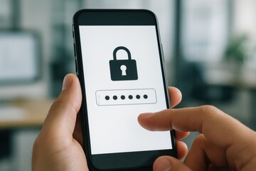 Secure mobile authentication screen with password input and lock icon for digital security concepts