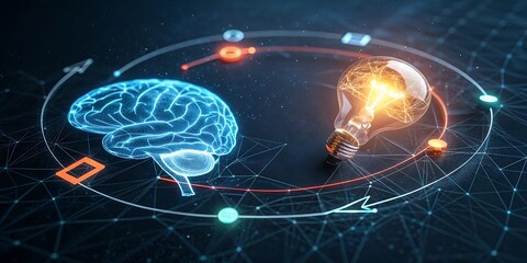 Conceptualization of innovation and intelligence a digital representation of the human brain generating a bright idea symbolizing creativity and technological advancement