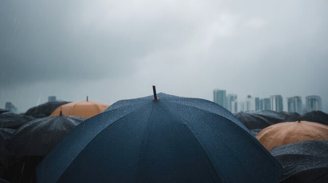 Premium Monsoon Rain Protection Umbrella Concept in City Storm Authentic Crisis Management and Insurance Content for Corporate Marketing - Powered by Adobe