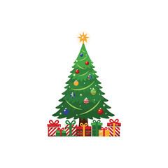 Decorated Christmas Tree with Gifts and Ornaments