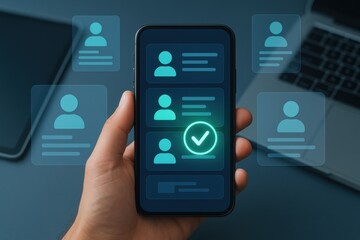 User Interface Design with Check Mark on Smartphone for Contact Management Application