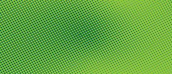horizontal green comic retro dotted gradient background, banner with dots, circles. Abstract halftone textured. Grunge groovy texture. Vector EPS10