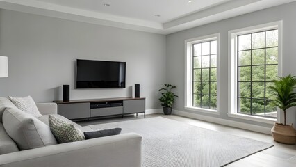 Serene Ash Gray Living Room With Minimalist Decor, Sleek Black Accents, Soft Cozy Textures, Contemporary Neutral Palette, And Elegant Modern Interior For Relaxed Stylish Comfort