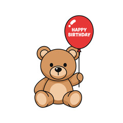 Obraz premium Adorable Teddy Bear Holding a Happy Birthday Balloon Illustration.