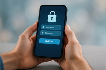 Smartphone Screen Showing Login Page with Lock Symbol and Empty Fields for Username and Password