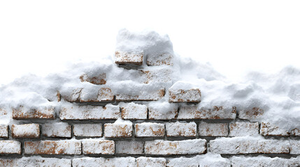 Snow Covered Brick Wall, isolated on transparent background