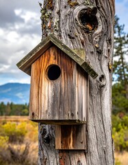 Wooden birdhouse on a tree