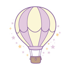 Obraz premium Cute hot air balloon illustration with pastel colors and stars vector design element for childrens decor isolated on white background