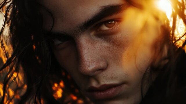 A close-up view of a person's face and long hair