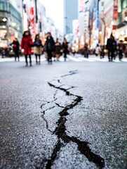 Obraz premium Professional Urban Earthquake Awareness Campaign in Tokyo Featuring Cracked Street Premium Disaster Readiness Content for Public Safety Marketing