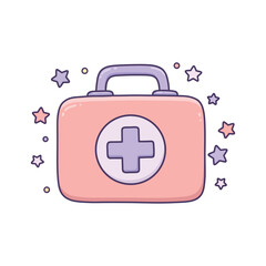 Cute first aid kit illustration pastel colors and star decorations vector design for healthcare and medical themes