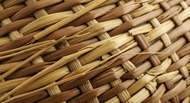Detailed Woven Texture of Natural Straw with Neutral and Earthy Tones Close Up