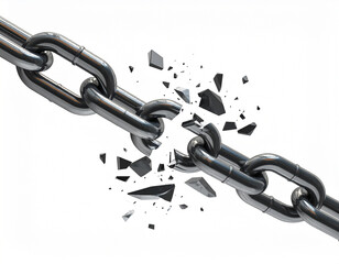 Metallic chain links shattering into sharp fragments breaking