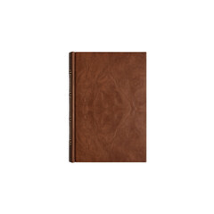 Vintage brown leather bound book with embossed title on black background