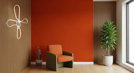 Stylish Living Room Interior with Accent Wall and Comfortable Seating Creating a Relaxing and Inviting Space for Socializing and Enjoying Leisure Time at Home