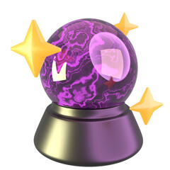 Mystical Crystal Ball with Swirling Purple Energy and Golden Stars on Transparent Background