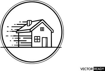 Dynamic house moving icon symbolizing speed and efficient relocation services for modern businesses and homeowners seeking swift transitions
