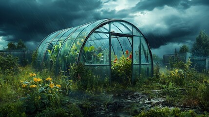 Greenhouse storm rain garden plants nature