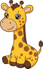 Cute cartoon giraffe illustration, funny wild animal character, happy jungle wildlife drawing, adorable baby giraffe artwork, safari mascot, yellow spotted calf