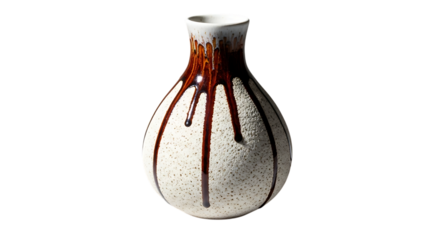 Elegant ceramic vase with a unique drip glaze design, isolated on transparent background, showcasing craftsmanship and artistic expression in home decor