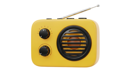 A yellow retro radio isolated on transparent background, evoking nostalgia and vintage charm with its classic design and simple functionality