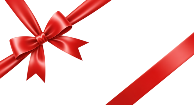 Elegant red ribbon bow isolated on transparent background, a festive decoration for gift wrapping, adding a touch of sophistication and celebration