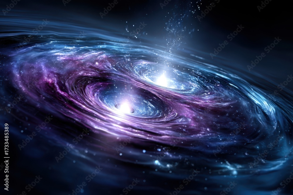 Wall mural dynamic interaction between twin black holes creating cosmic energy in deep space