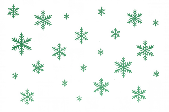 Green pine needle snowflakes vector falling, winter christmas decoration pattern, transparent background