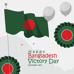 Bangladesh happy independence day greeting card, square banner background with waving ribbon flag