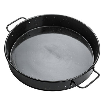Round Black Enamel Roasting Pan with Handles  Isolated on White Background 