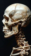 Naklejka premium Profile view of a human skull and upper spine